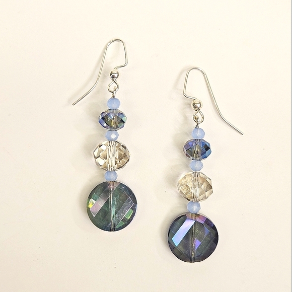 Handmade Purple and Green Luster Glass Earrings - Picture 4 of 7